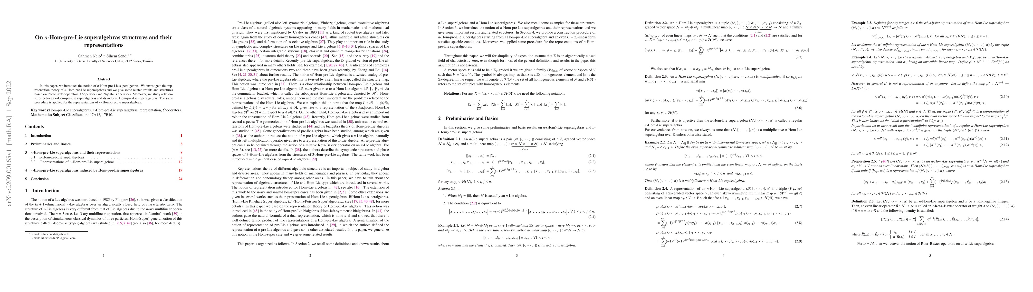 Thumbnail for On n-Hom-pre-Lie superalgebras structures and their representations