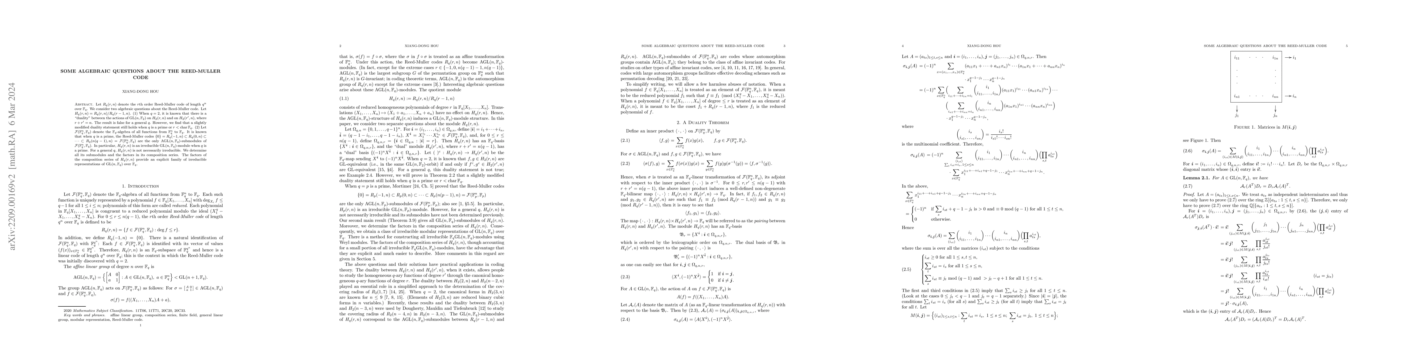 Thumbnail for Some Algebraic Questions about the Reed-Muller Code