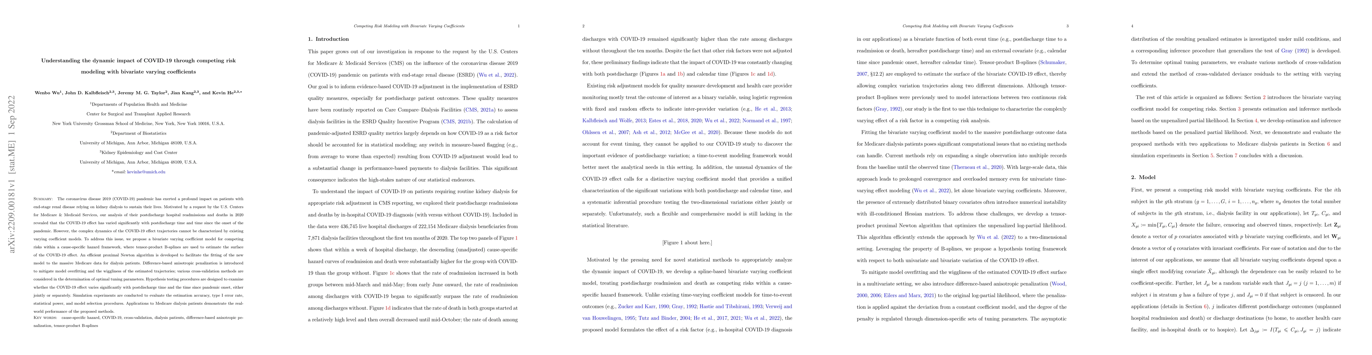 Thumbnail for Understanding the dynamic impact of COVID-19 through competing risk
  modeling with bivariate varying coefficients