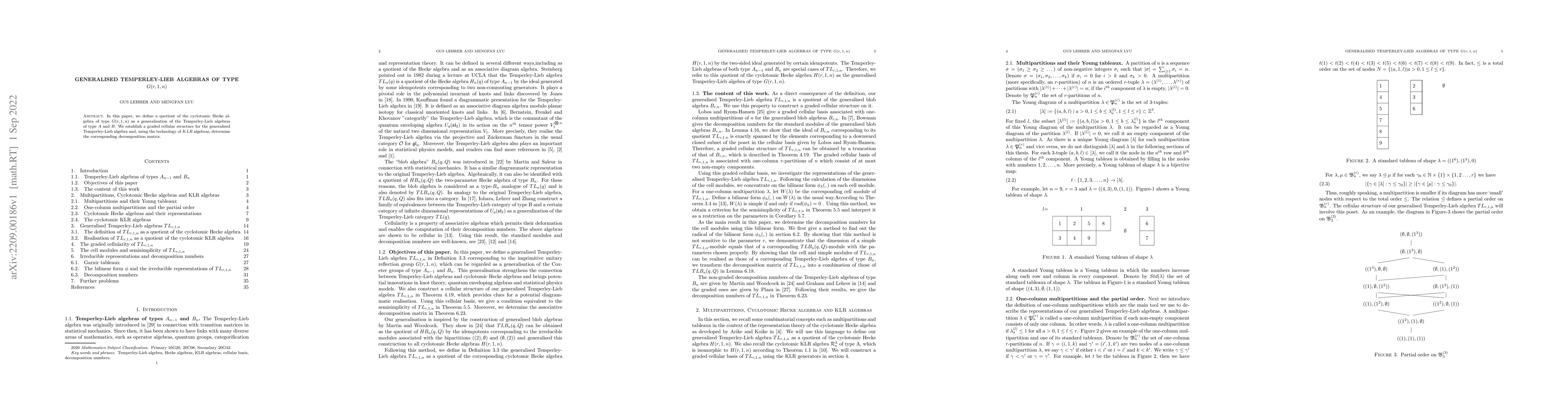 Thumbnail for Generalised Temperley-Lieb algebras of type $G(r,1,n)$