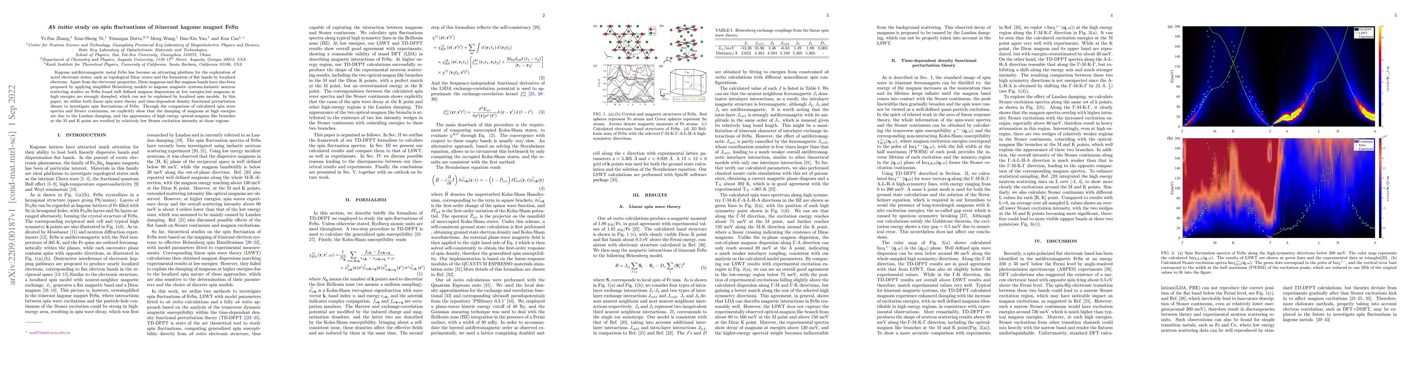 Thumbnail for \textit{Ab initio} study on spin fluctuations of itinerant kagome magnet
  FeSn