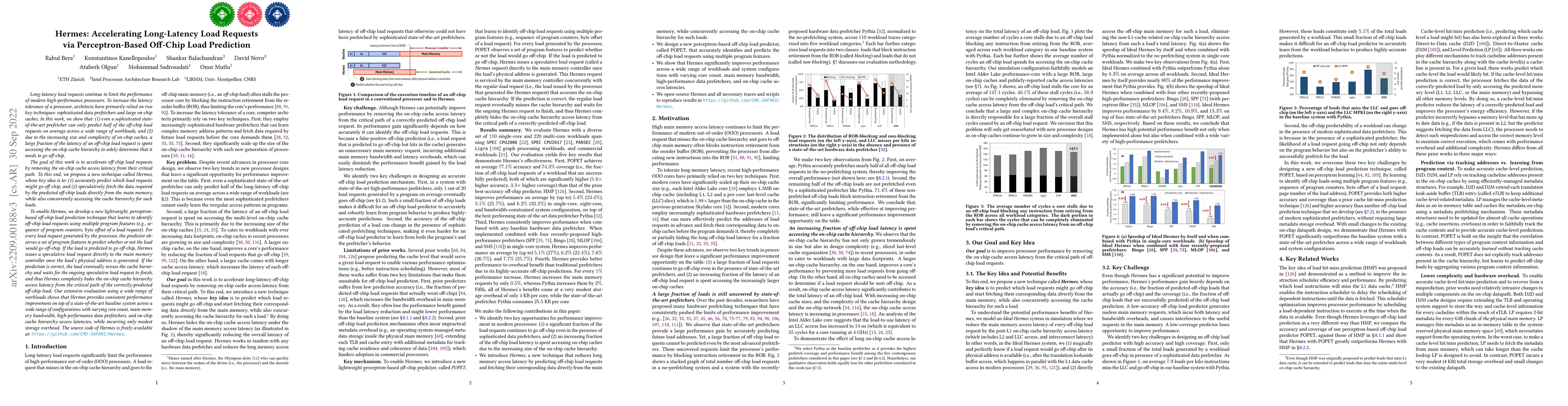Thumbnail for Hermes: Accelerating Long-Latency Load Requests via Perceptron-Based
  Off-Chip Load Prediction