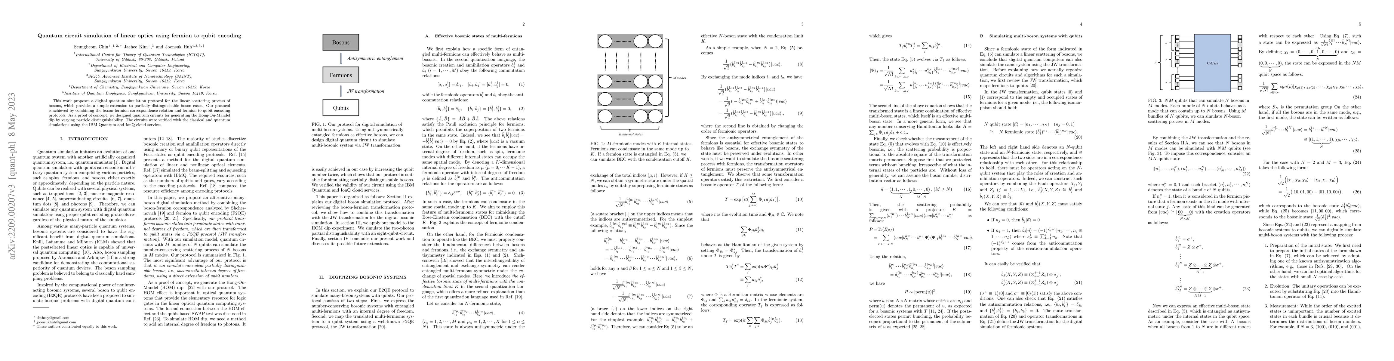 Thumbnail for Quantum circuit simulation of linear optics using fermion to qubit
  encoding