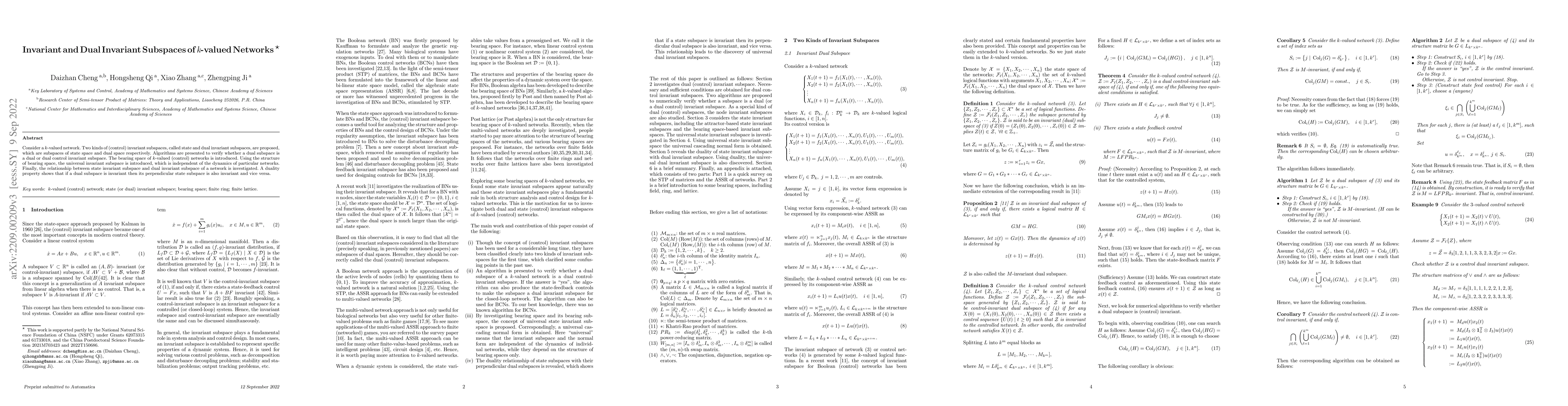 Thumbnail for Invariant and Dual Invariant Subspaces of $k$-valued Networks