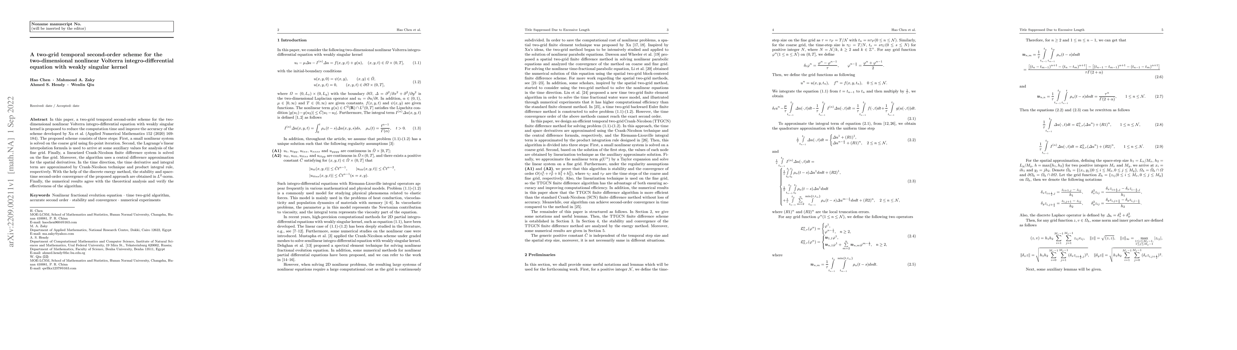 Thumbnail for A two-grid temporal second-order scheme for the two-dimensional
  nonlinear Volterra integro-differential equation with weakly singular kernel