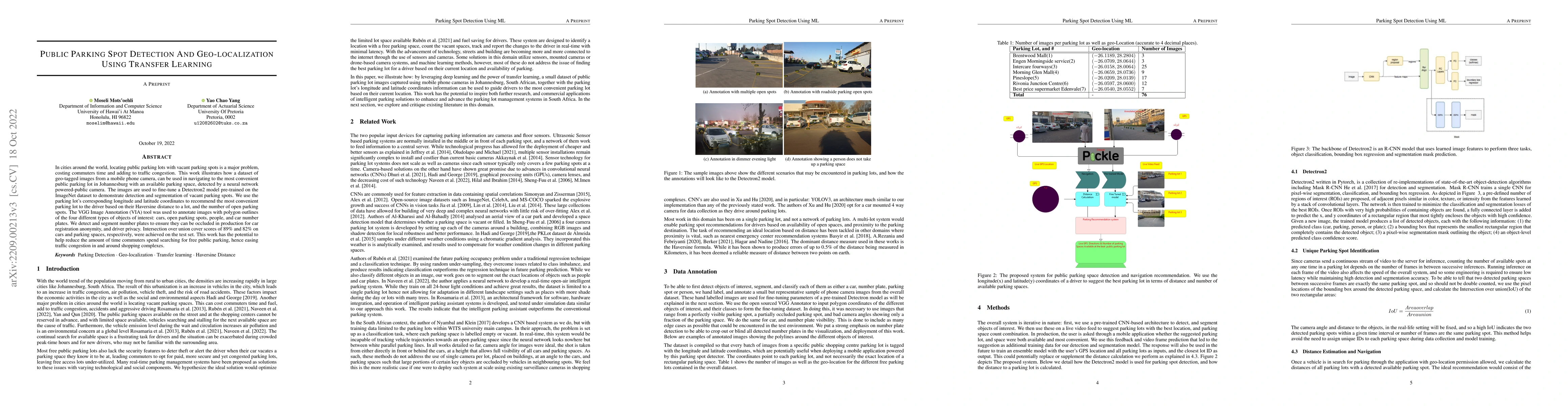 Thumbnail for Public Parking Spot Detection And Geo-localization Using Transfer
  Learning