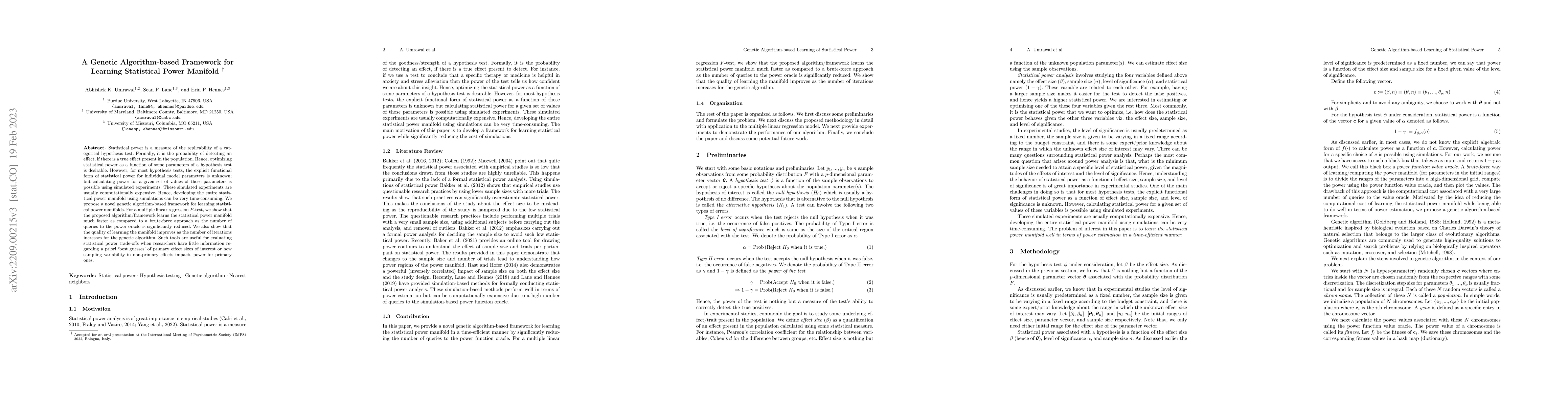 Thumbnail for A Genetic Algorithm-based Framework for Learning Statistical Power
  Manifold