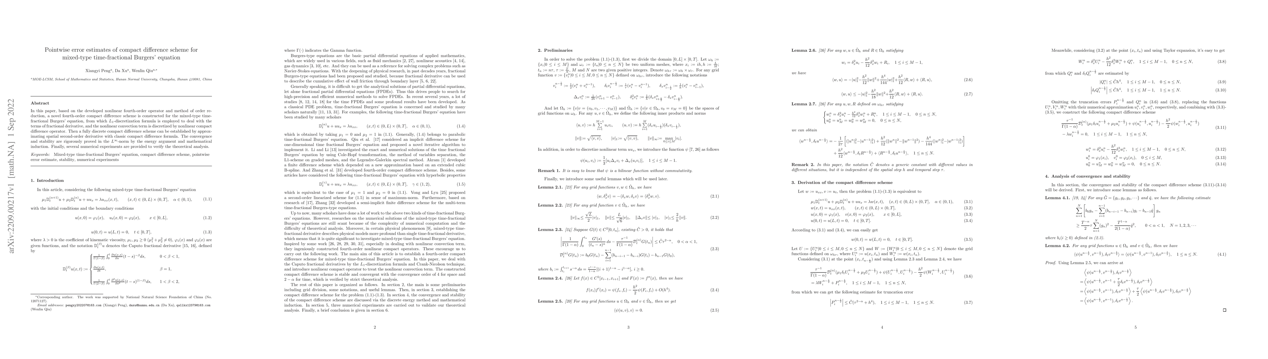 Thumbnail for Pointwise error estimates of compact difference scheme for mixed-type
  time-fractional Burgers' equation