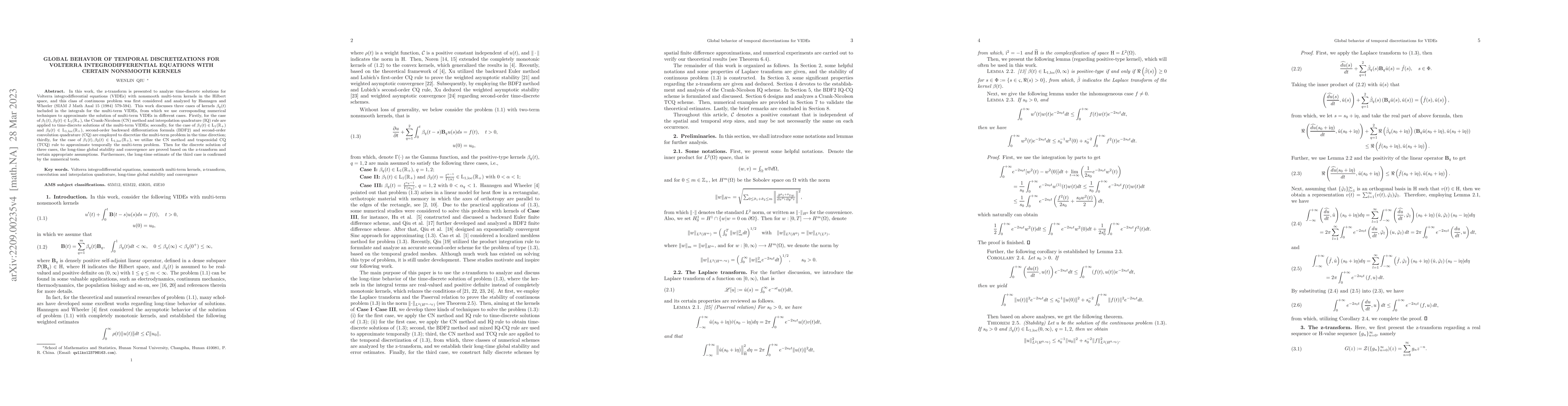 Thumbnail for Global behavior of temporal discretizations for Volterra
  integrodifferential equations with certain nonsmooth kernels