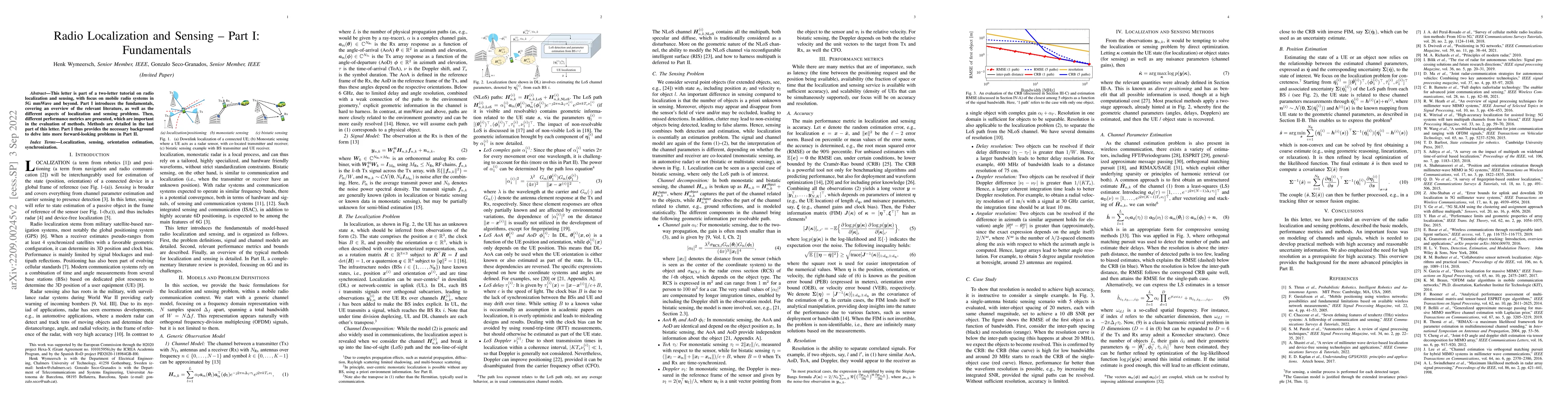 Thumbnail for Radio Localization and Sensing -- Part I: Fundamentals