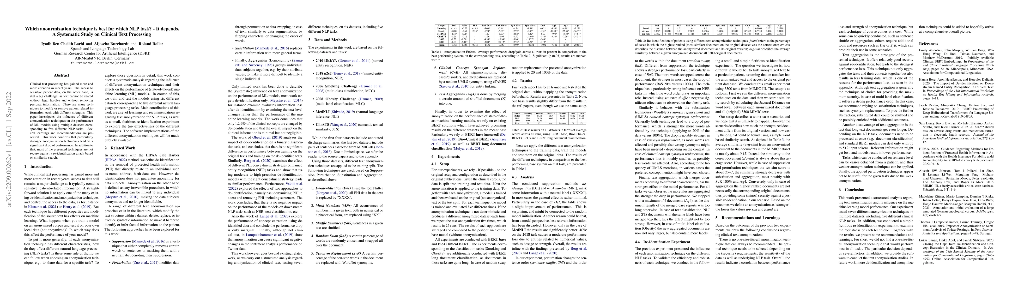 Thumbnail for Which anonymization technique is best for which NLP task? -- It depends.
  A Systematic Study on Clinical Text Processing