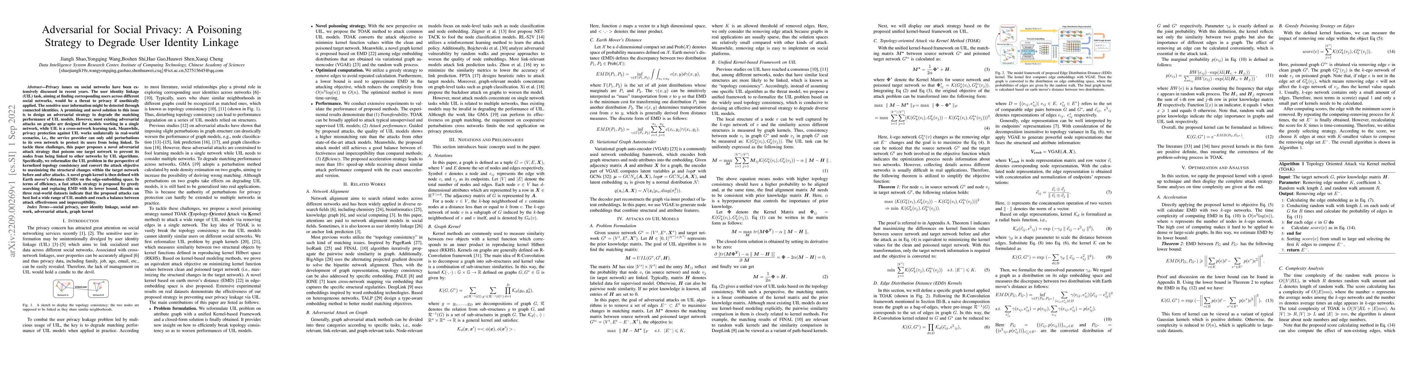 Thumbnail for Adversarial for Social Privacy: A Poisoning Strategy to Degrade User
  Identity Linkage