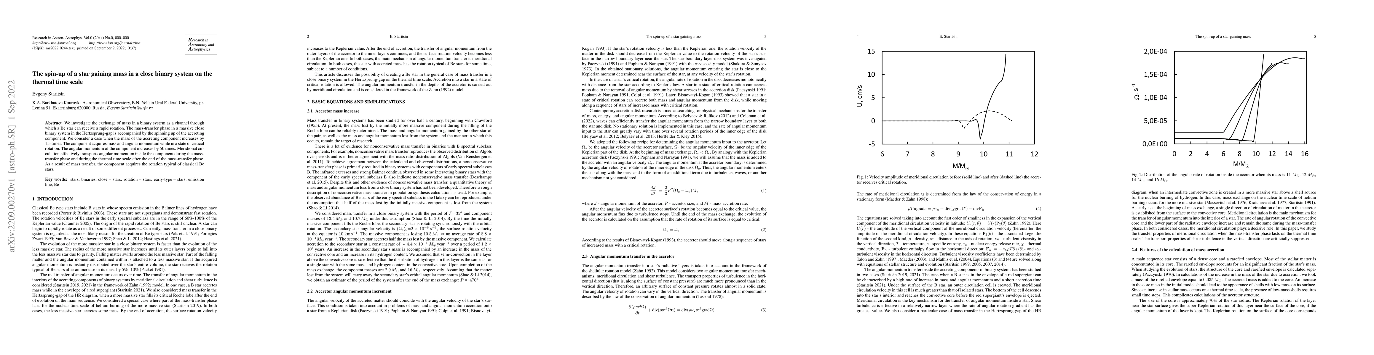 Thumbnail for The spin-up of a star gaining mass in a close binary system on the
  thermal time scale
