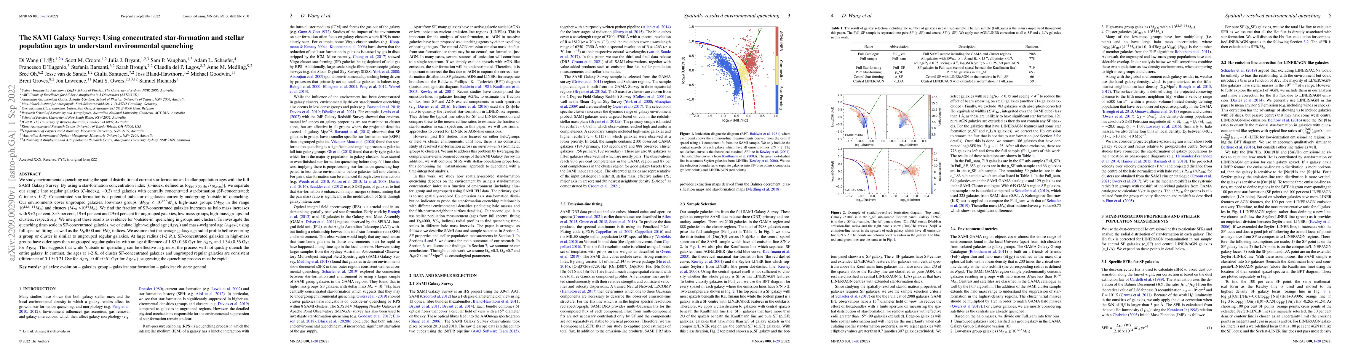 Thumbnail for The SAMI Galaxy Survey: Using concentrated star-formation and stellar
  population ages to understand environmental quenching