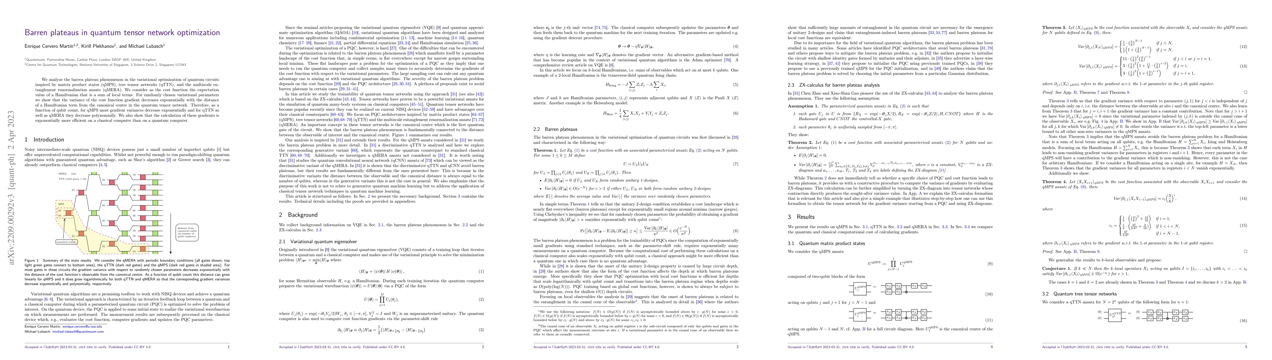 Thumbnail for Barren plateaus in quantum tensor network optimization