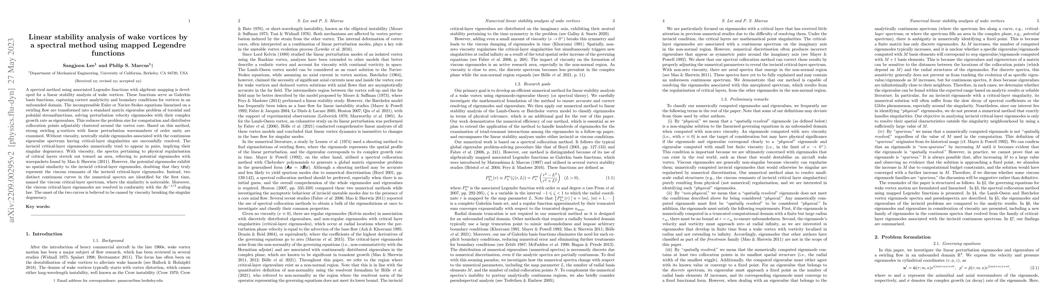 Thumbnail for Linear stability analysis of wake vortices by a spectral method using
  mapped Legendre functions