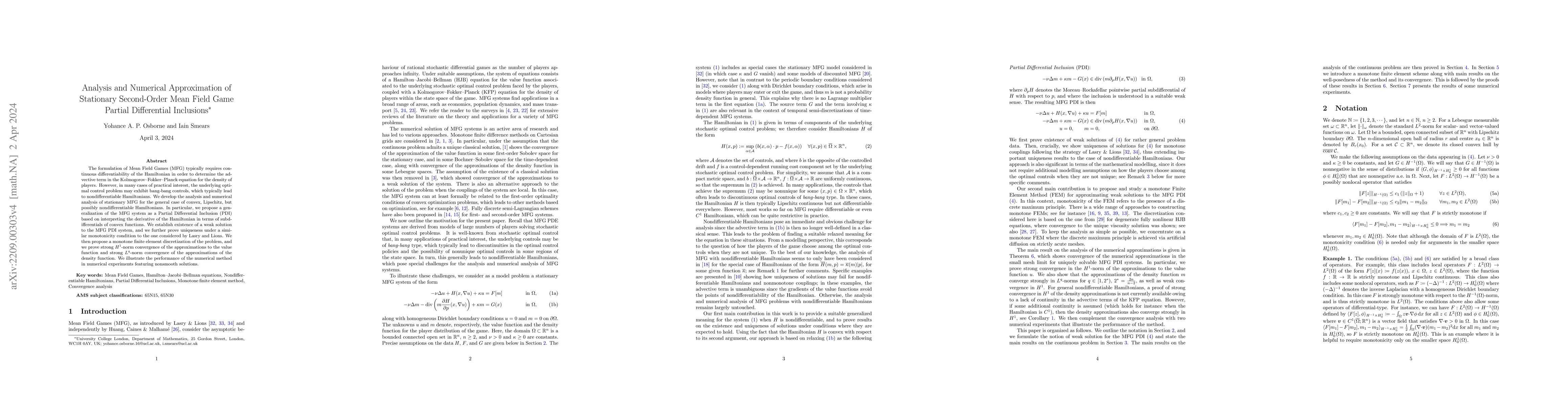 Thumbnail for Analysis and Numerical Approximation of Stationary Second-Order Mean
  Field Game Partial Differential Inclusions