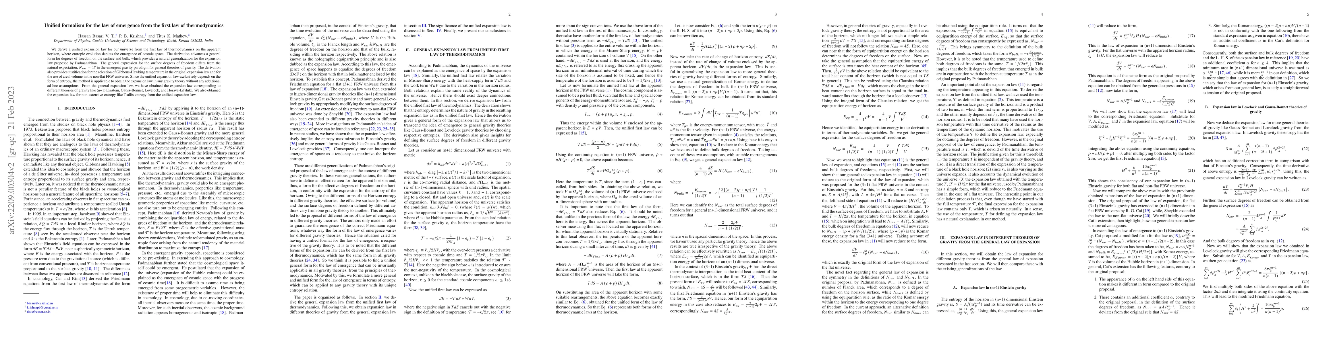 Thumbnail for Unified formalism for the emergence of space from the first law of
  thermodynamics