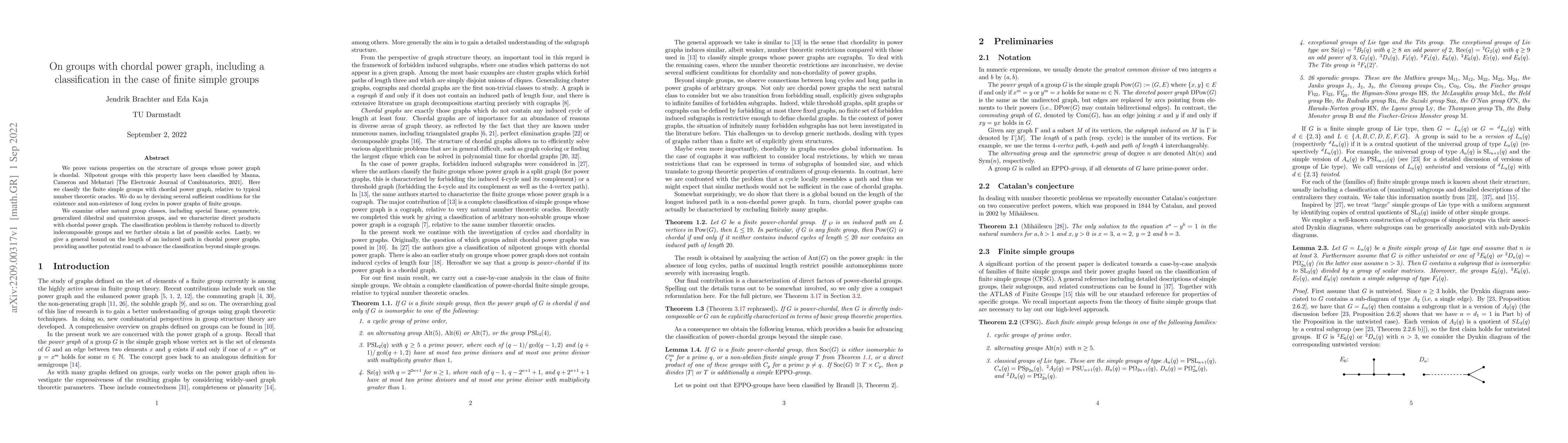Thumbnail for On groups with chordal power graph, including a classification in the
  case of finite simple groups