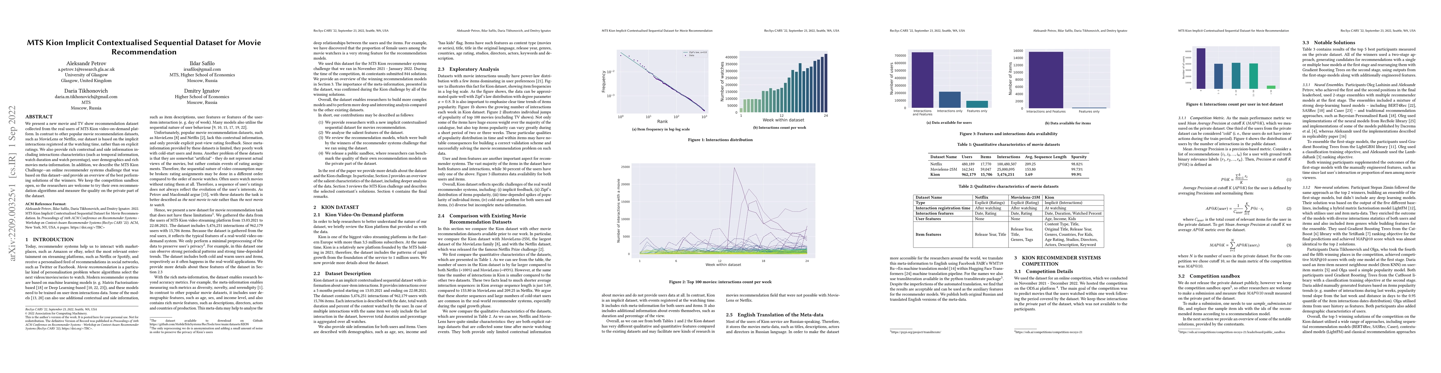 Thumbnail for MTS Kion Implicit Contextualised Sequential Dataset for Movie
  Recommendation