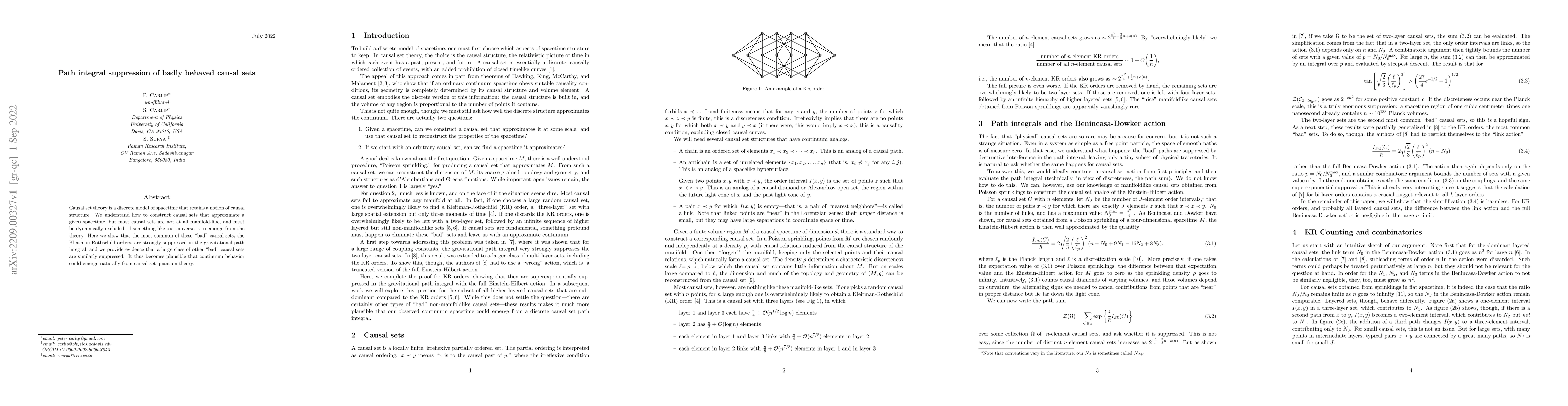 Thumbnail for Path integral suppression of badly behaved causal sets