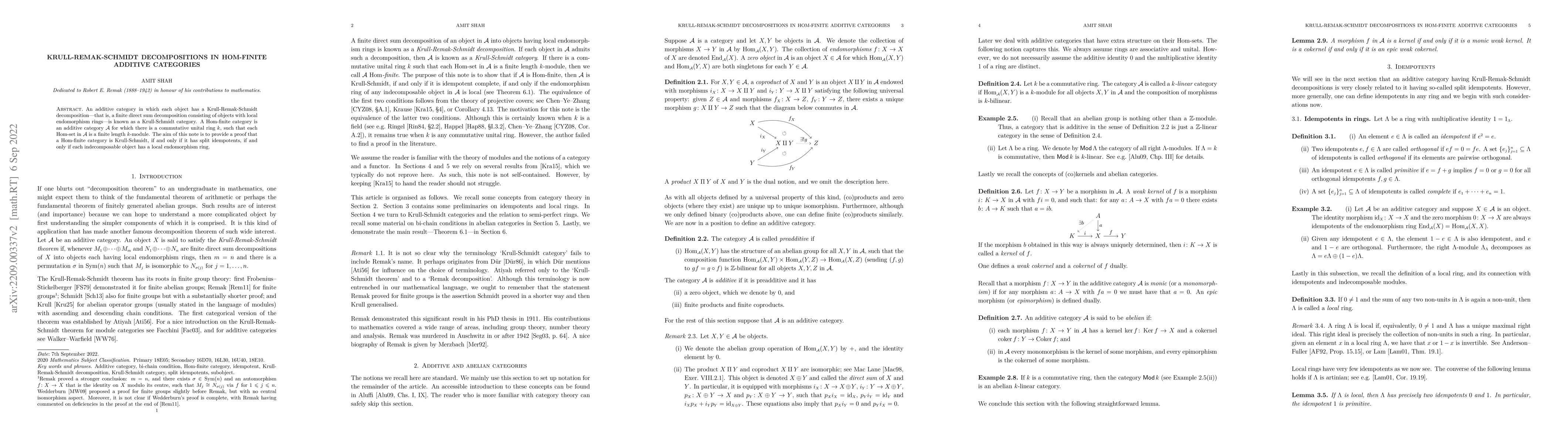 Thumbnail for Krull-Remak-Schmidt decompositions in Hom-finite additive categories