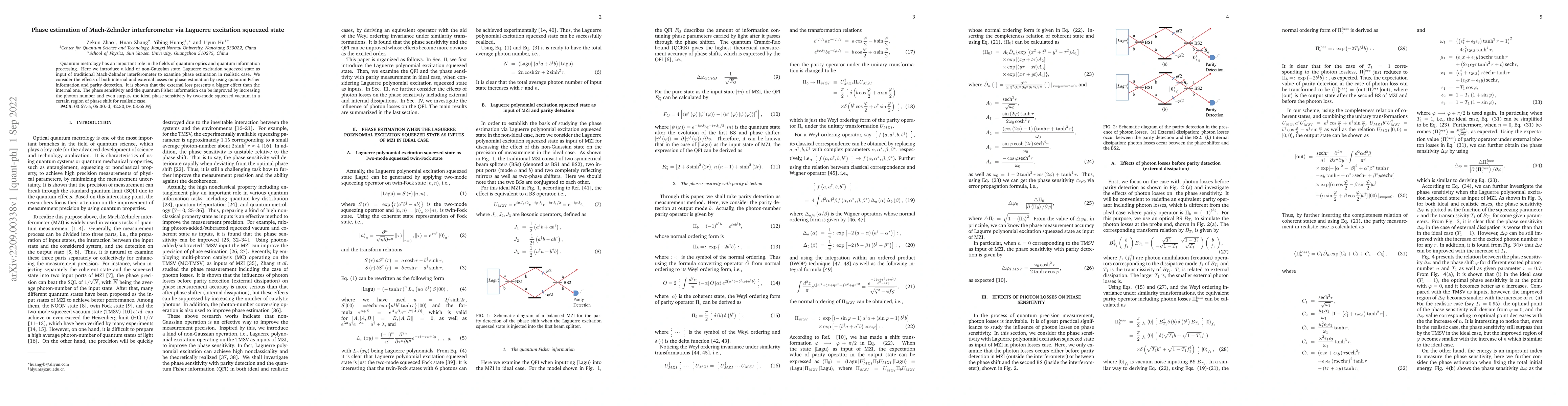 Thumbnail for Phase estimation of Mach-Zehnder interferometer via Laguerre excitation
  squeezed state