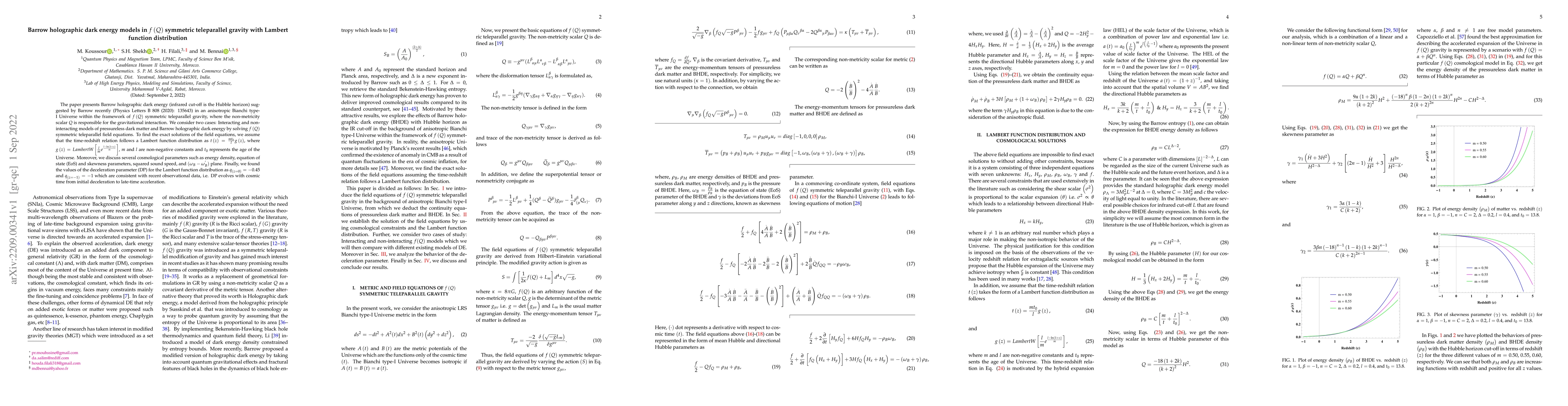 Thumbnail for Barrow holographic dark energy models in $f\left( Q\right)$ symmetric
  teleparallel gravity with Lambert function distribution
