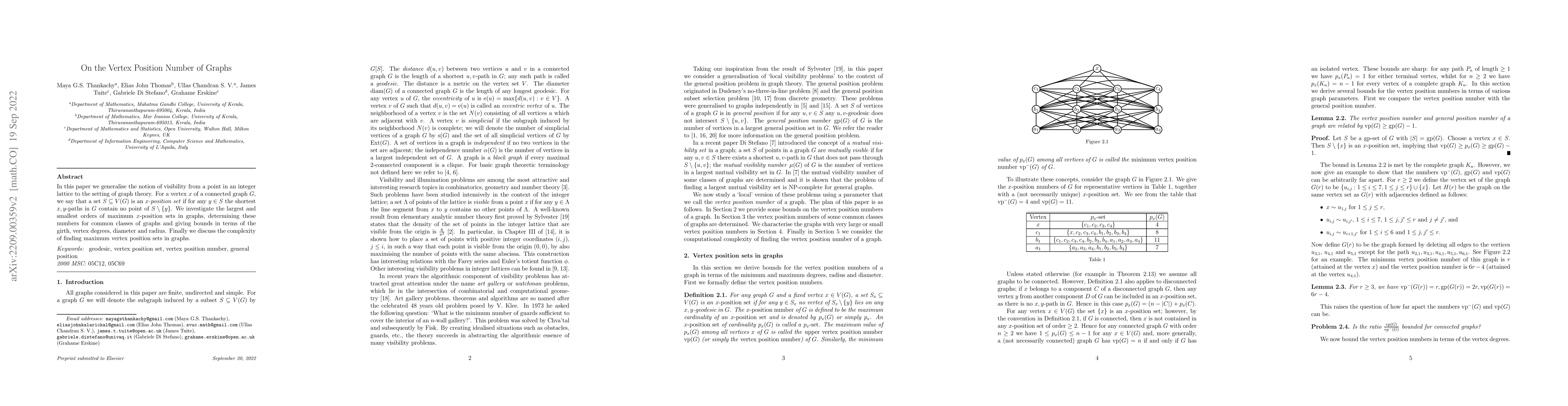 Thumbnail for On the Vertex Position Number of Graphs