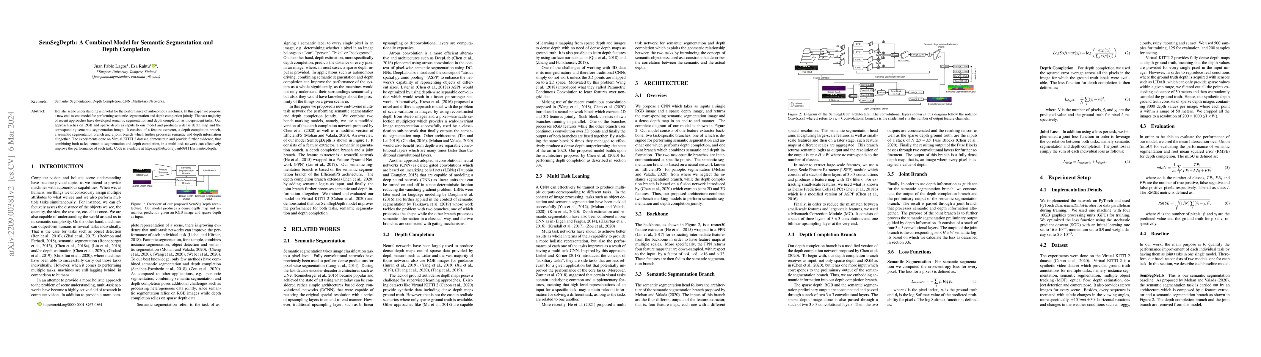 Thumbnail for SemSegDepth: A Combined Model for Semantic Segmentation and Depth
  Completion