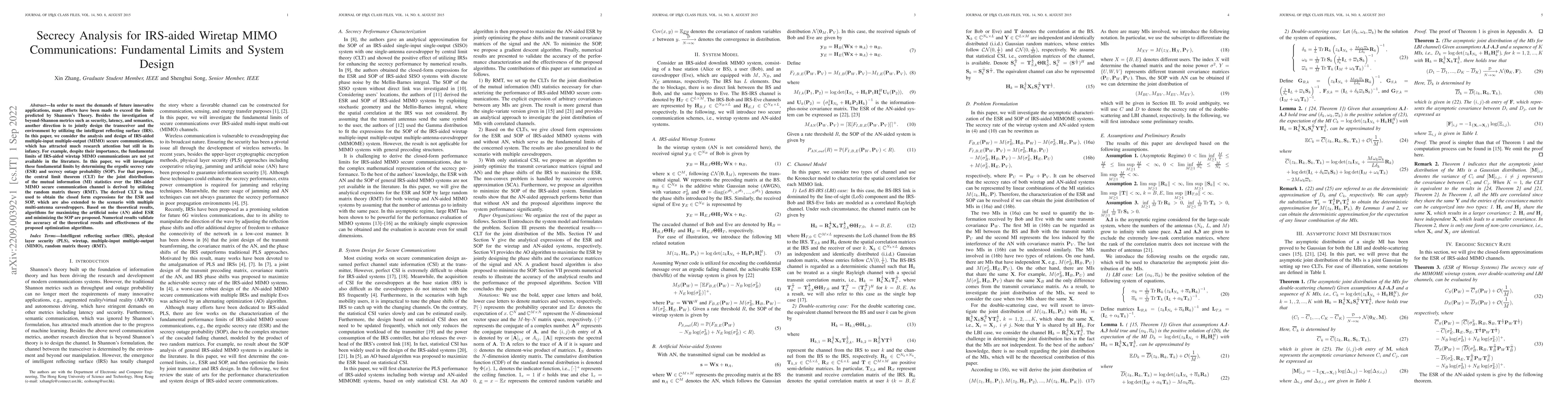 Thumbnail for Secrecy Analysis for IRS-aided Wiretap MIMO Communications: Fundamental
  Limits and System Design