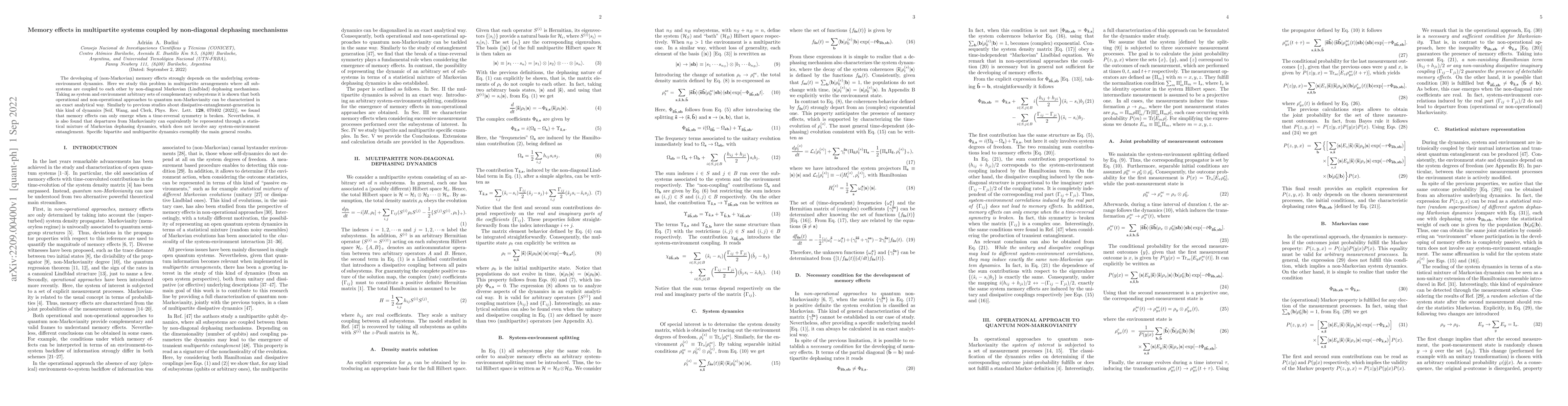 Thumbnail for Memory effects in multipartite systems coupled by non-diagonal dephasing
  mechanisms
