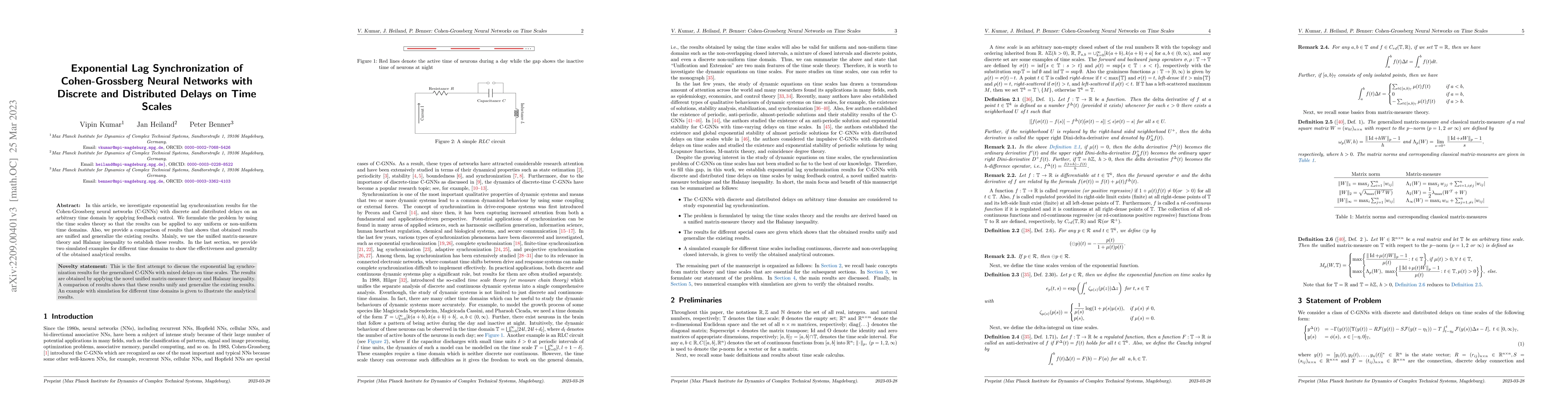 Thumbnail for Exponential Lag Synchronization of Cohen-Grossberg Neural Networks with
  Discrete and Distributed Delays on Time Scales
