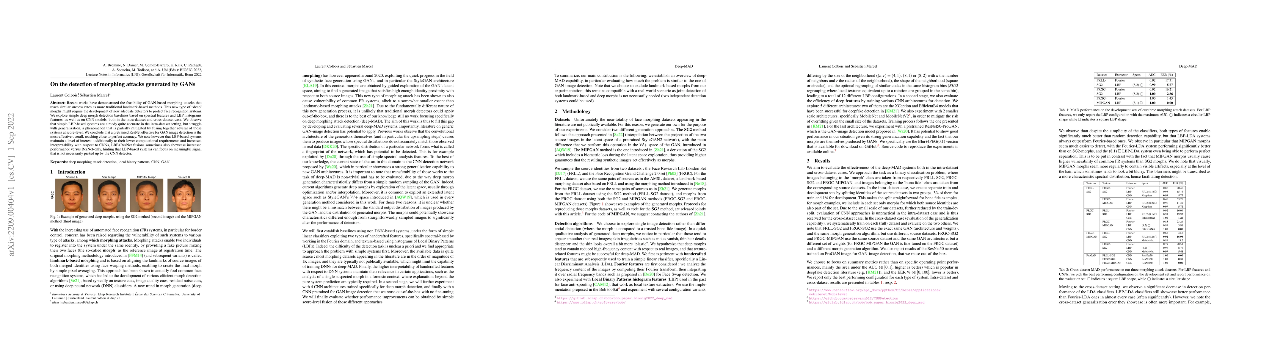 Thumbnail for On the detection of morphing attacks generated by GANs
