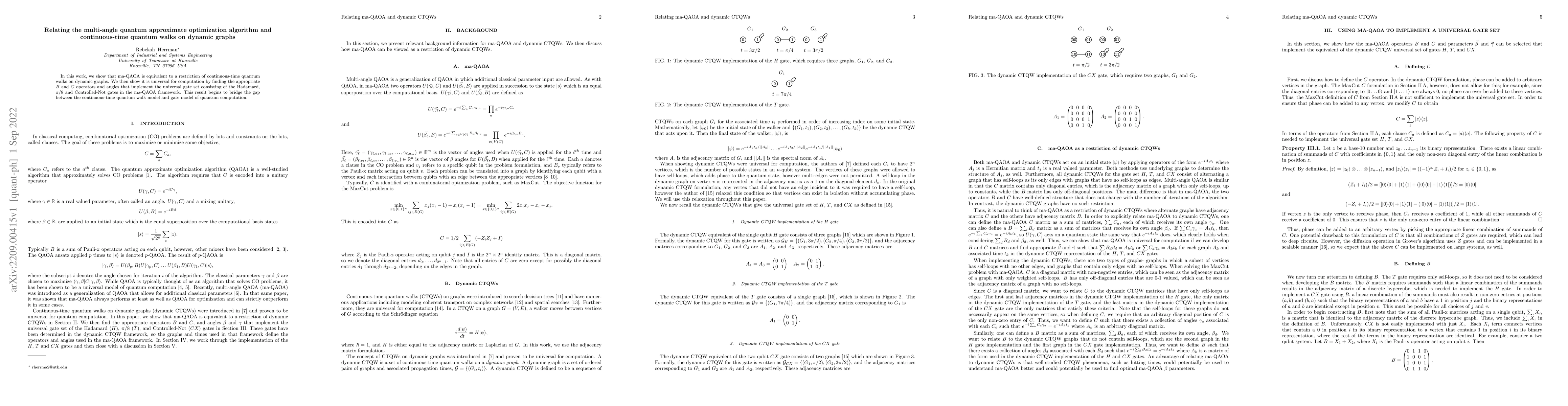 Thumbnail for Relating the multi-angle quantum approximate optimization algorithm and
  continuous-time quantum walks on dynamic graphs