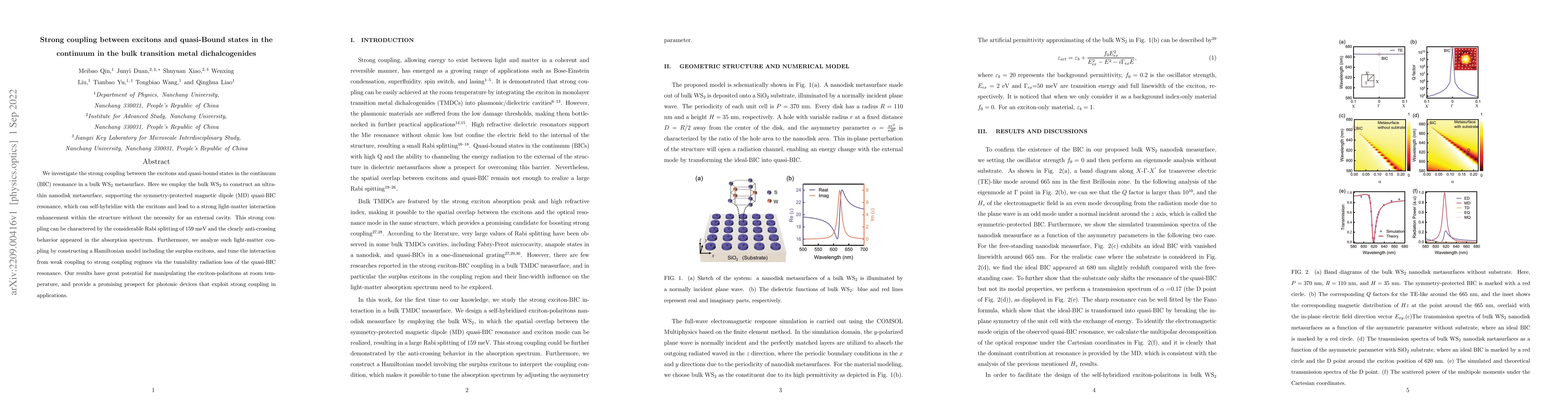 Thumbnail for Strong coupling between excitons and quasi-Bound states in the continuum
  in the bulk transition metal dichalcogenides