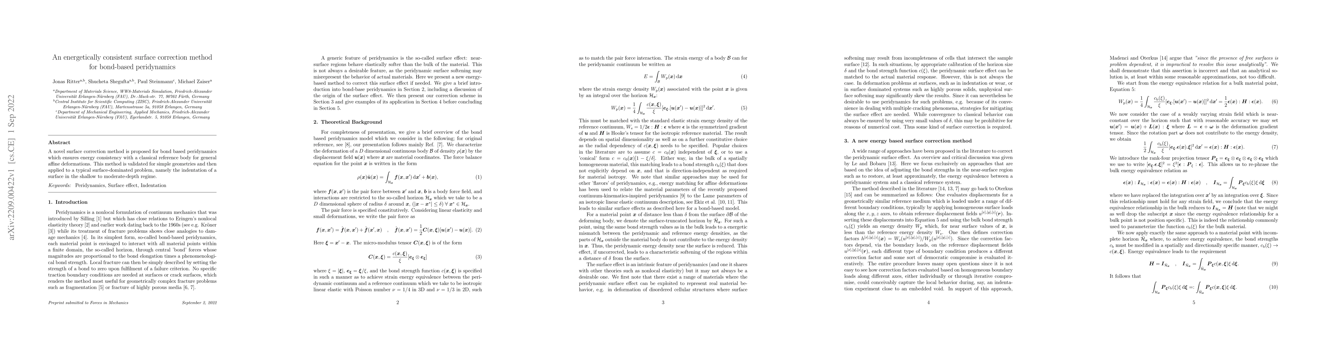 Thumbnail for An energetically consistent surface correction method for bond-based
  peridynamics