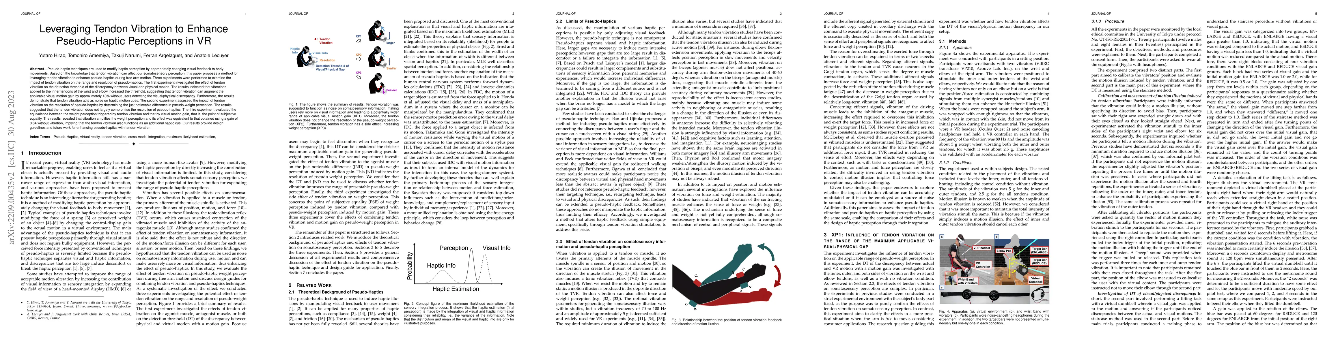 Thumbnail for Leveraging Tendon Vibration to Enhance Pseudo-Haptic Perceptions in VR