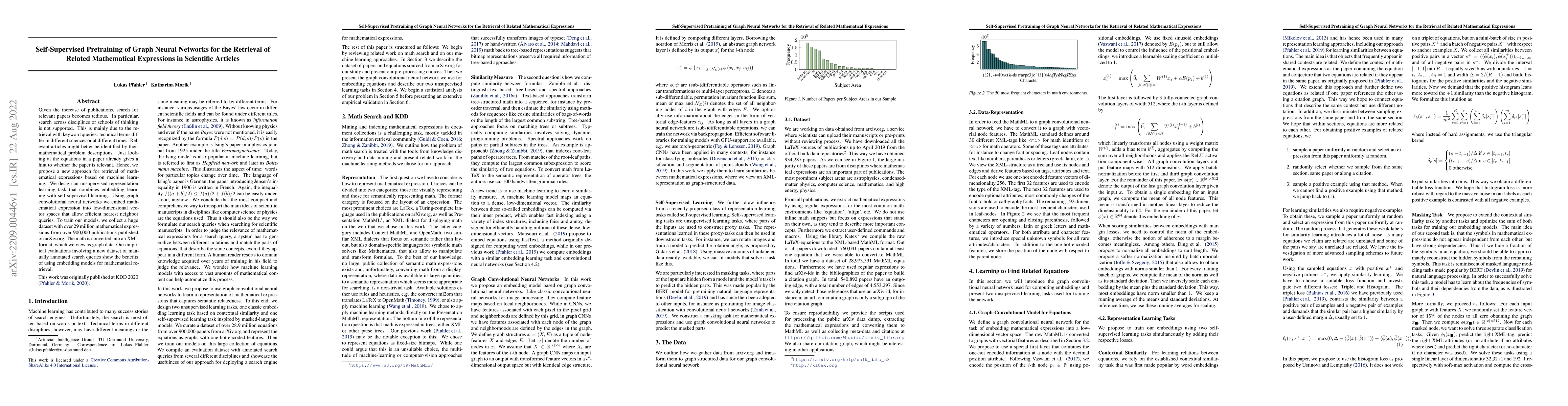 Thumbnail for Self-Supervised Pretraining of Graph Neural Network for the Retrieval of
  Related Mathematical Expressions in Scientific Articles