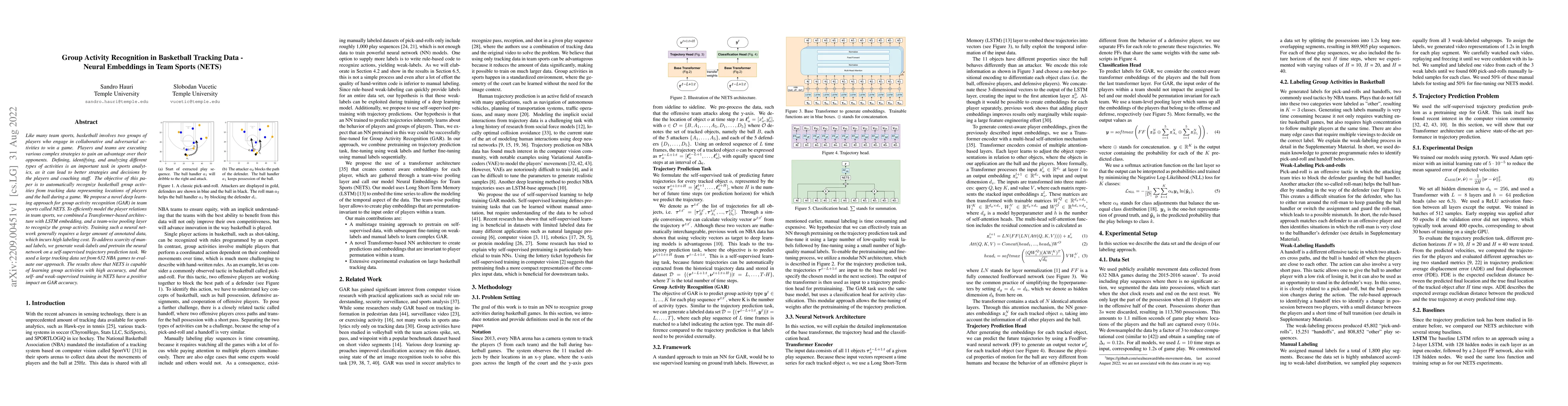 Thumbnail for Group Activity Recognition in Basketball Tracking Data -- Neural
  Embeddings in Team Sports (NETS)