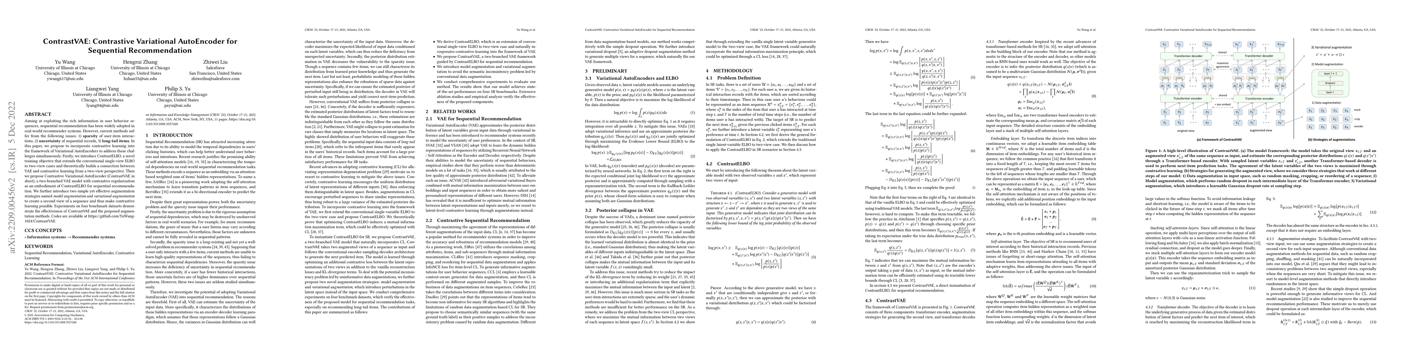 Thumbnail for ContrastVAE: Contrastive Variational AutoEncoder for Sequential
  Recommendation