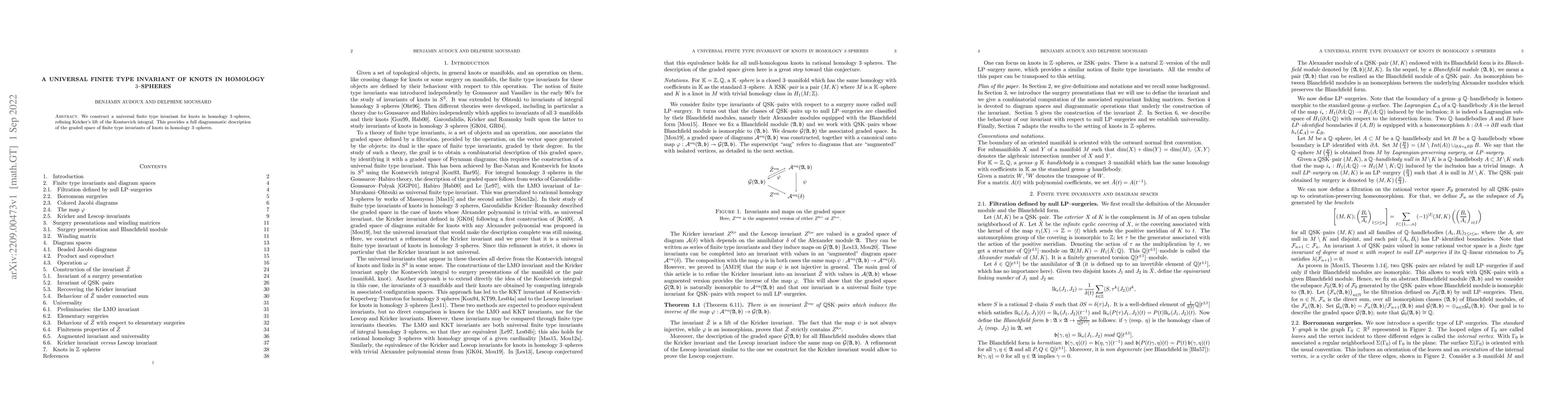 Thumbnail for A universal finite type invariant of knots in homology 3-spheres