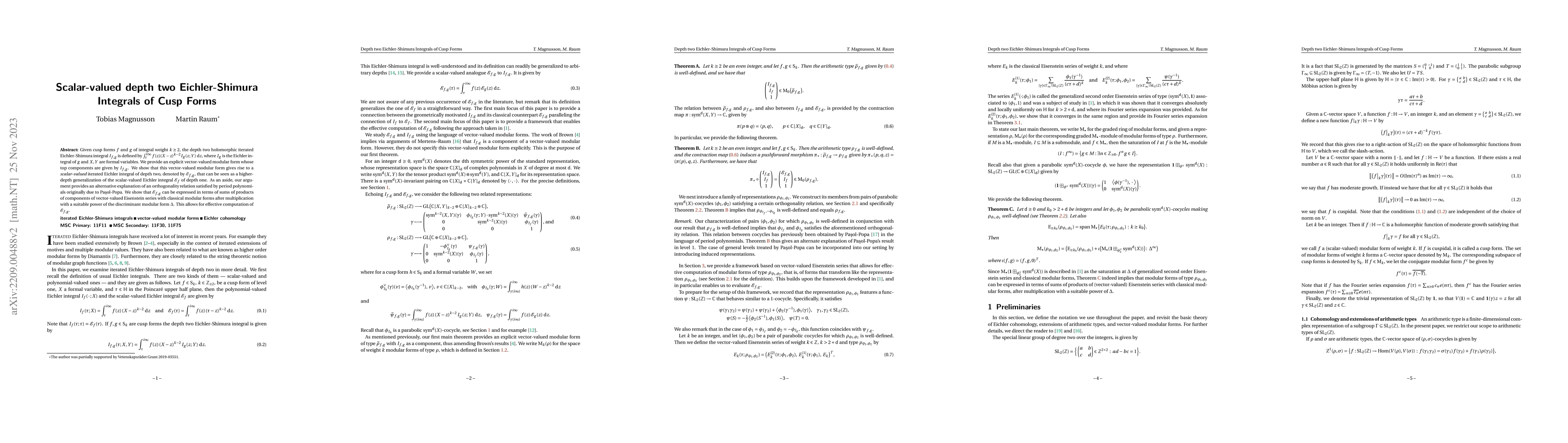 Thumbnail for Scalar-valued depth two Eichler-Shimura Integrals of Cusp Forms