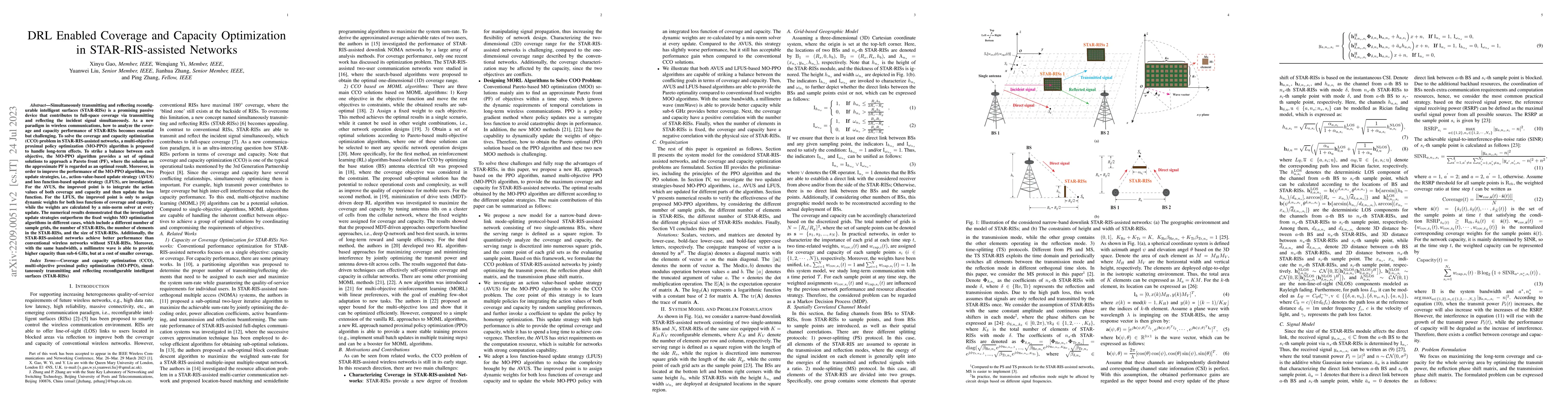 Thumbnail for DRL Enabled Coverage and Capacity Optimization in STAR-RIS Assisted
  Networks
