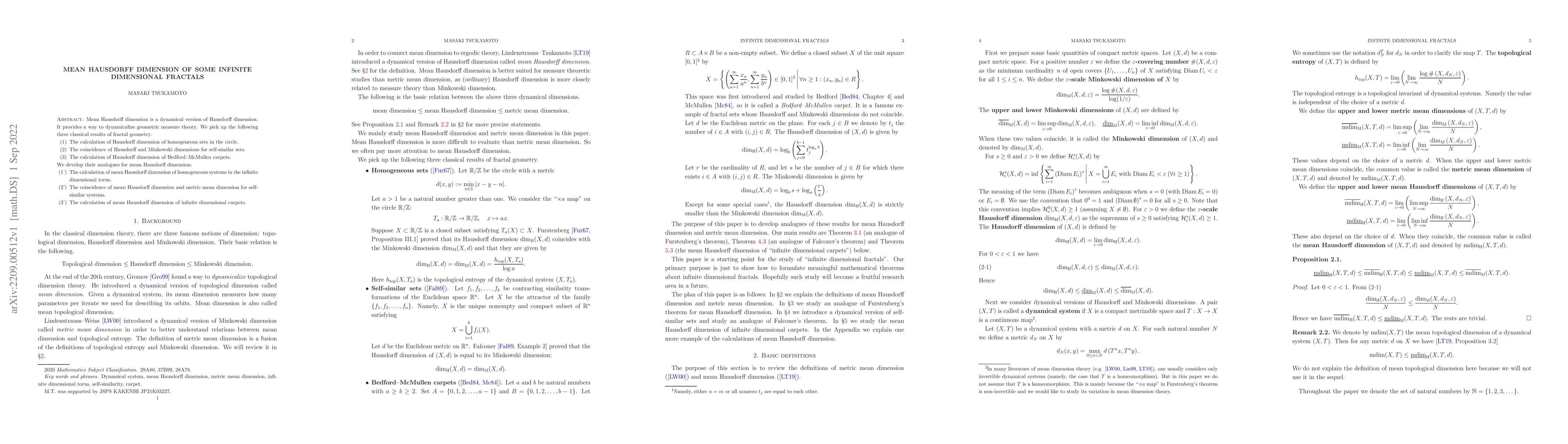 Thumbnail for Mean Hausdorff dimension of some infinite dimensional fractals