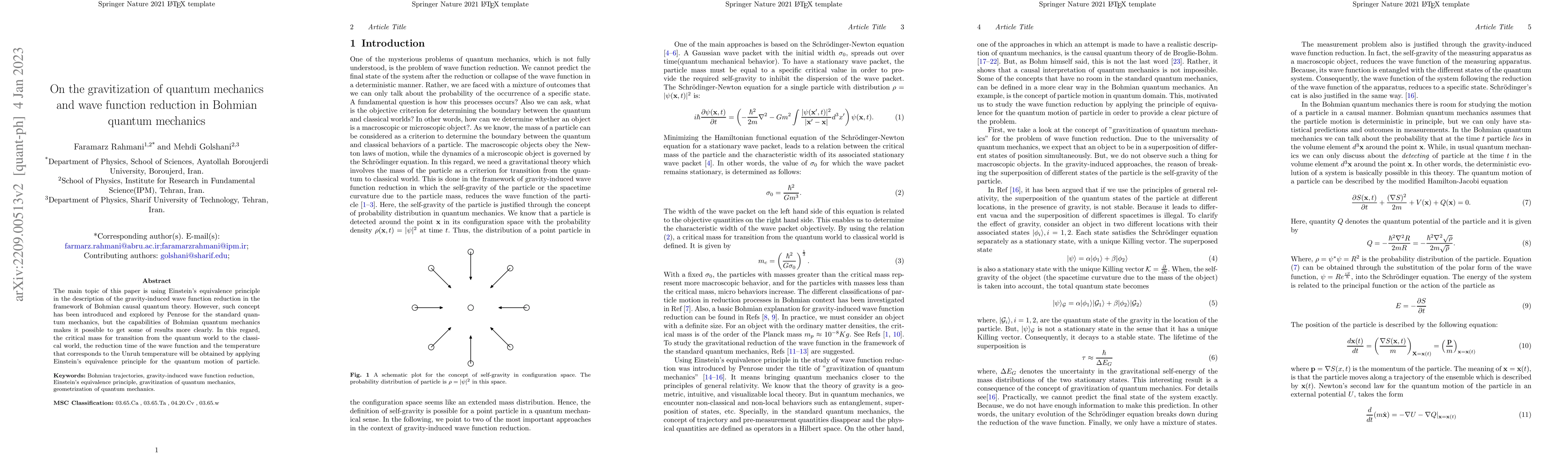 Thumbnail for On the gravitization of quantum mechanics and wave function reduction in
  Bohmian quantum mechanics