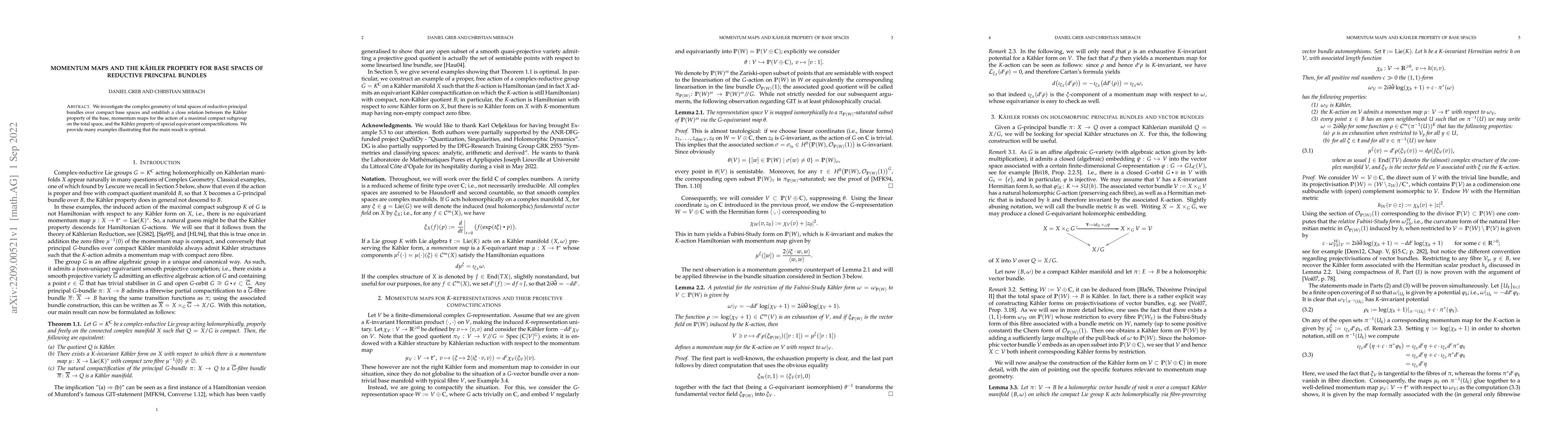 Thumbnail for Momentum maps and the K\"ahler property for base spaces of reductive
  principal bundles