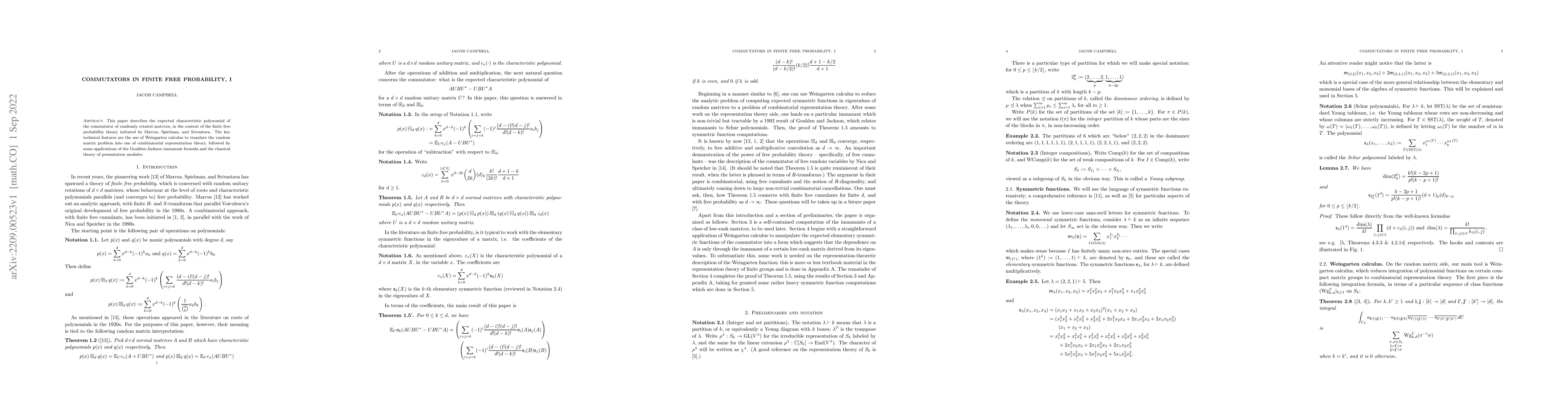 Thumbnail for Commutators in finite free probability, I