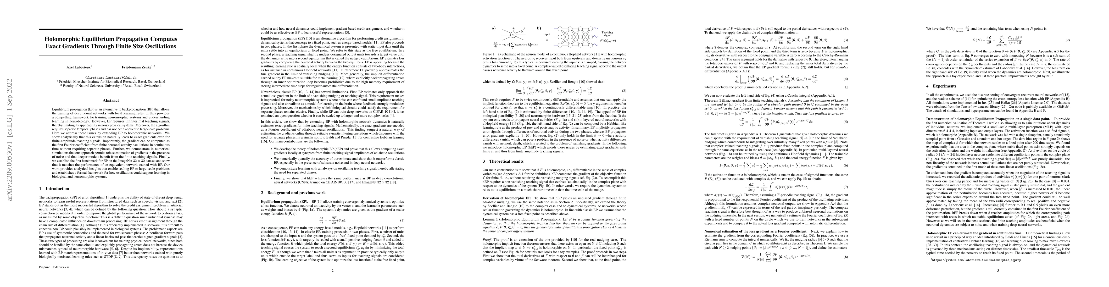 Thumbnail for Holomorphic Equilibrium Propagation Computes Exact Gradients Through
  Finite Size Oscillations