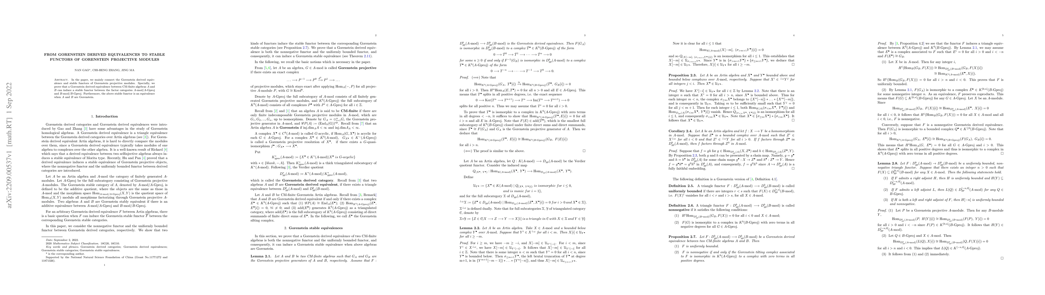 Thumbnail for From Gorenstein derived equivalences to stable functors of Gorenstein
  projective modules